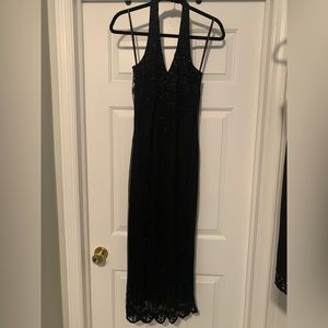 Black beaded vintage style halter dress